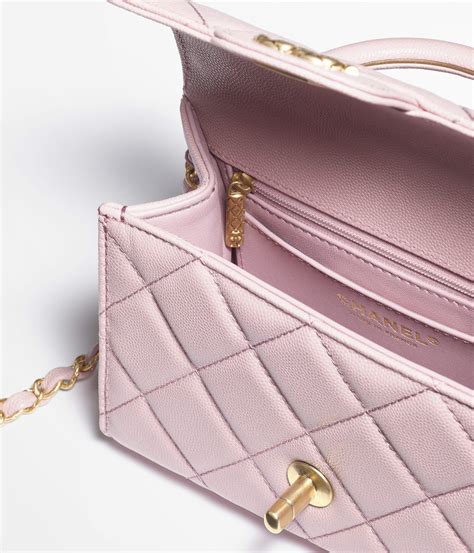 Mini flap bag with top handle, Grained shiny calfskin & gold